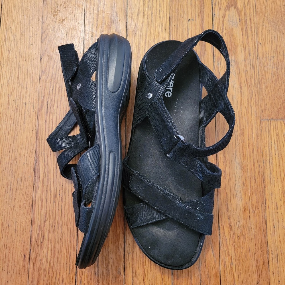 Revere Zanzibar Black‎ Lizard Comfort Sandals 9 Neutral Orthotic Summer Beach
